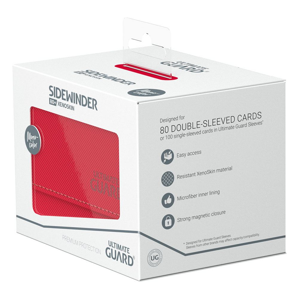 Accessoires Our convenient Sidewinder 80+ deck case provides easy access from both sides to your card deck. The box is optimized to hold 80 double-sleeved or 100 single-sleeved standard sized cards in Ultimate Guard Sleeves. The vibrant and elegant monoch