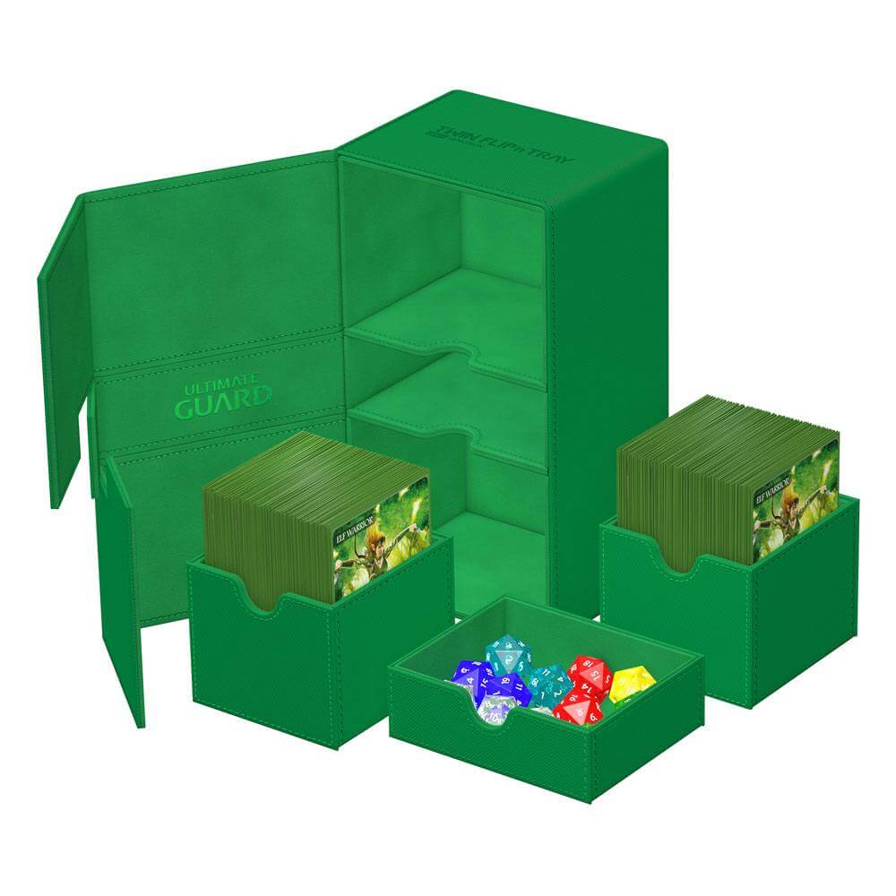 Accessoires One box, two card decks, and additional accessory tray: Our Twin Flip'n'Tray 200+ offers all the features a great deck box needs. Doubling the size of our classic Flip'n'Tray 100+, this box is the big sibling everyone is looking for. The Twin