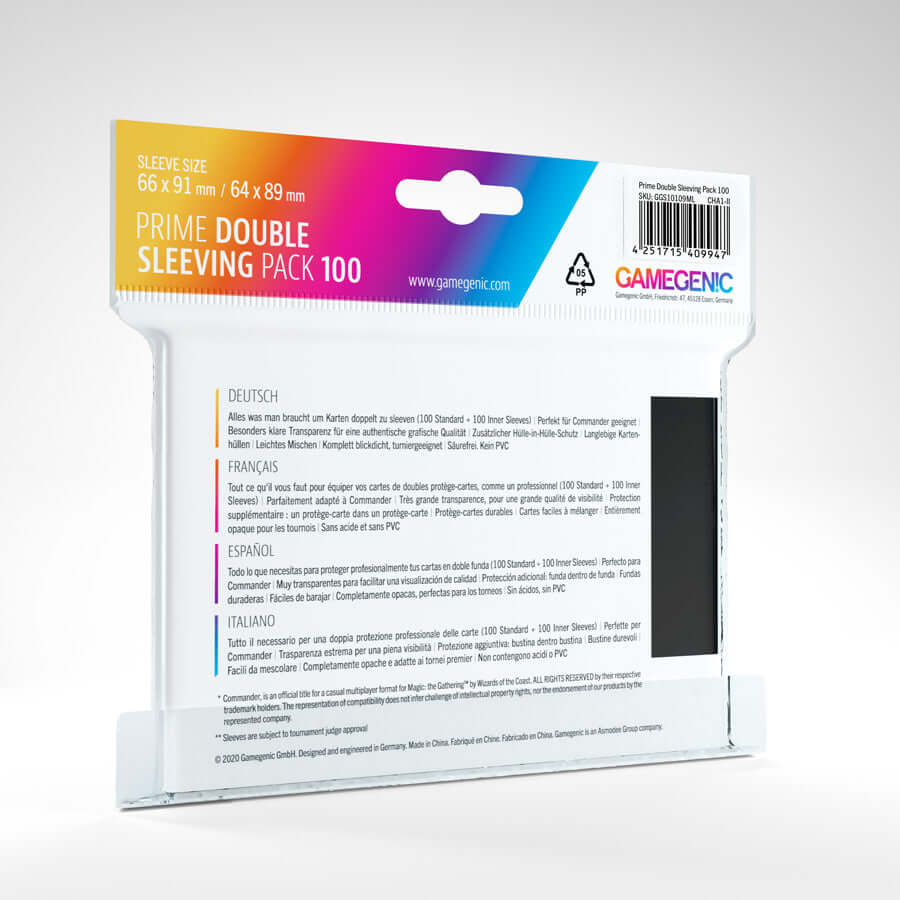 Accessoires Deze Prime Double Sleeving Pack bevat 100 Inner Sleeves en 100 Normale Sleeves. Ideaal om jouw kaarten Double te sleeven.