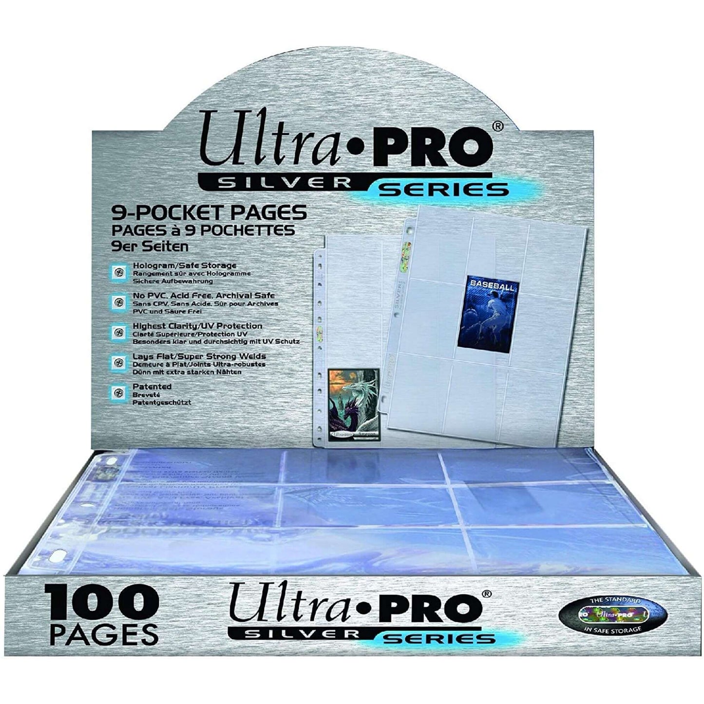 Accessoires 9-Pocket Hologram Silver Pages voor in een ringband. 100 stuks per box.