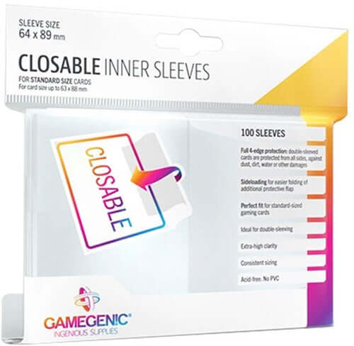 Accessoires Deze Inner Sleeves van GameGenic zijn hersluitbaar. Geschikt voor kaarten met afmetingen tot maximaal 63 x 88 mm.
