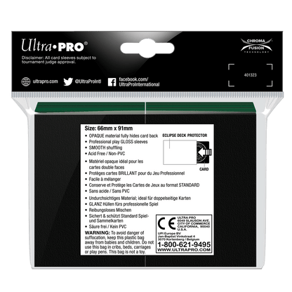 Accessoires Eclipse Deck Protector sleeves are now in 100ct packages, with three new colors! Royal Purple, Smoke Grey, & Forest Green. • New part numbers and color names to avoid ordering confusion. • Increased color and edge consistency. • All colors are