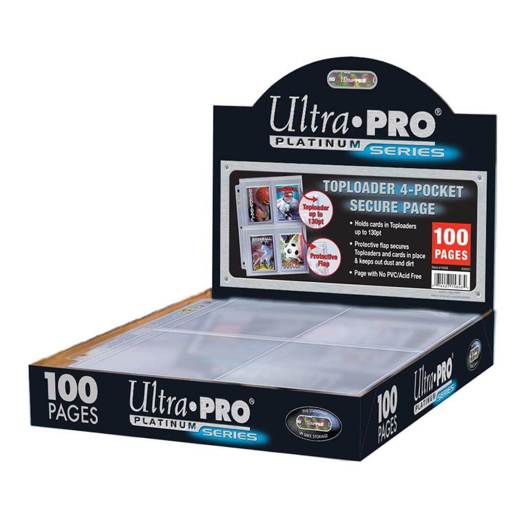Accessoires De Toploader 4-Pocket Secure Page is de nieuwste toevoeging aan de Ultra PRO Platinum Hologram Pages Line. Deze pagina heeft een beschermende flap voor elk vak om de inhoud op zijn plaats te houden en stof en vuil buiten te houden. In elk vakj