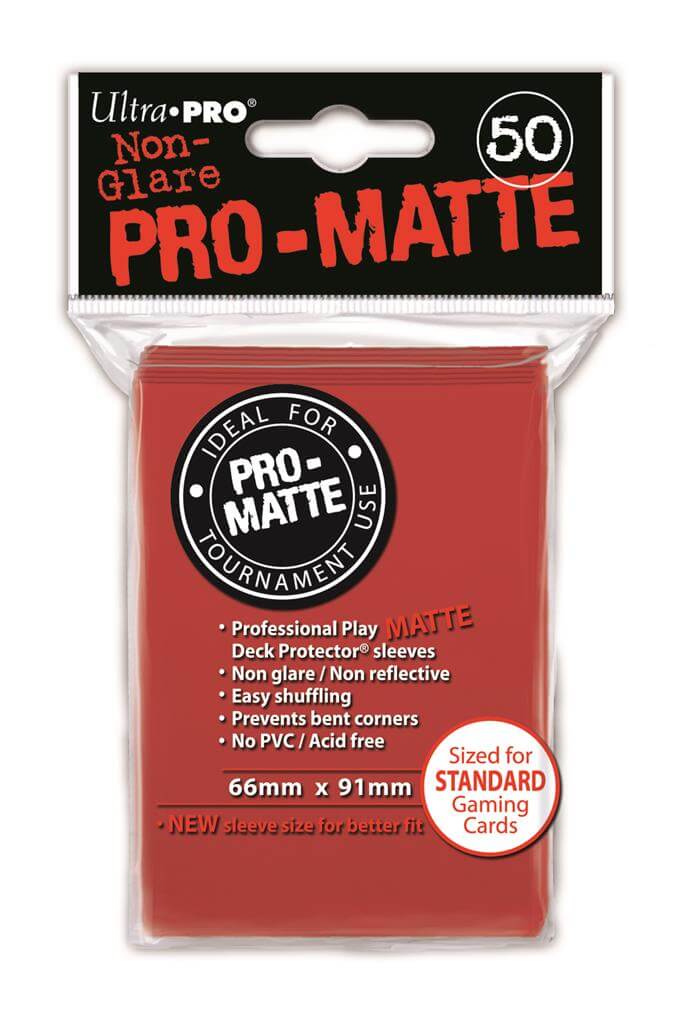 Accessoires Rode Deck Protectors Pro-Matte Non-Glare voor standaard kaarten (66x91 mm). Een pakje bevat 50 deck protectors.