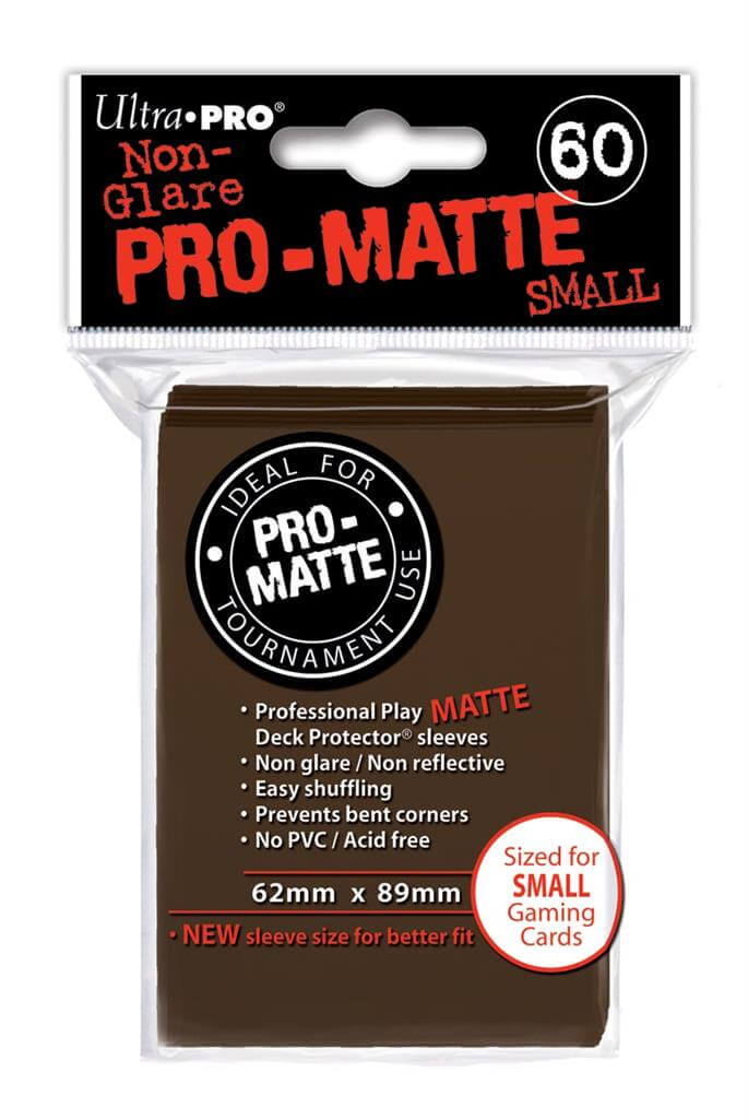 Accessoires Bruine Deck Protectors Pro-Matte Non-Glare voor smalle kaarten (62x89 mm). Een pakje bevat 60 deck protectors.