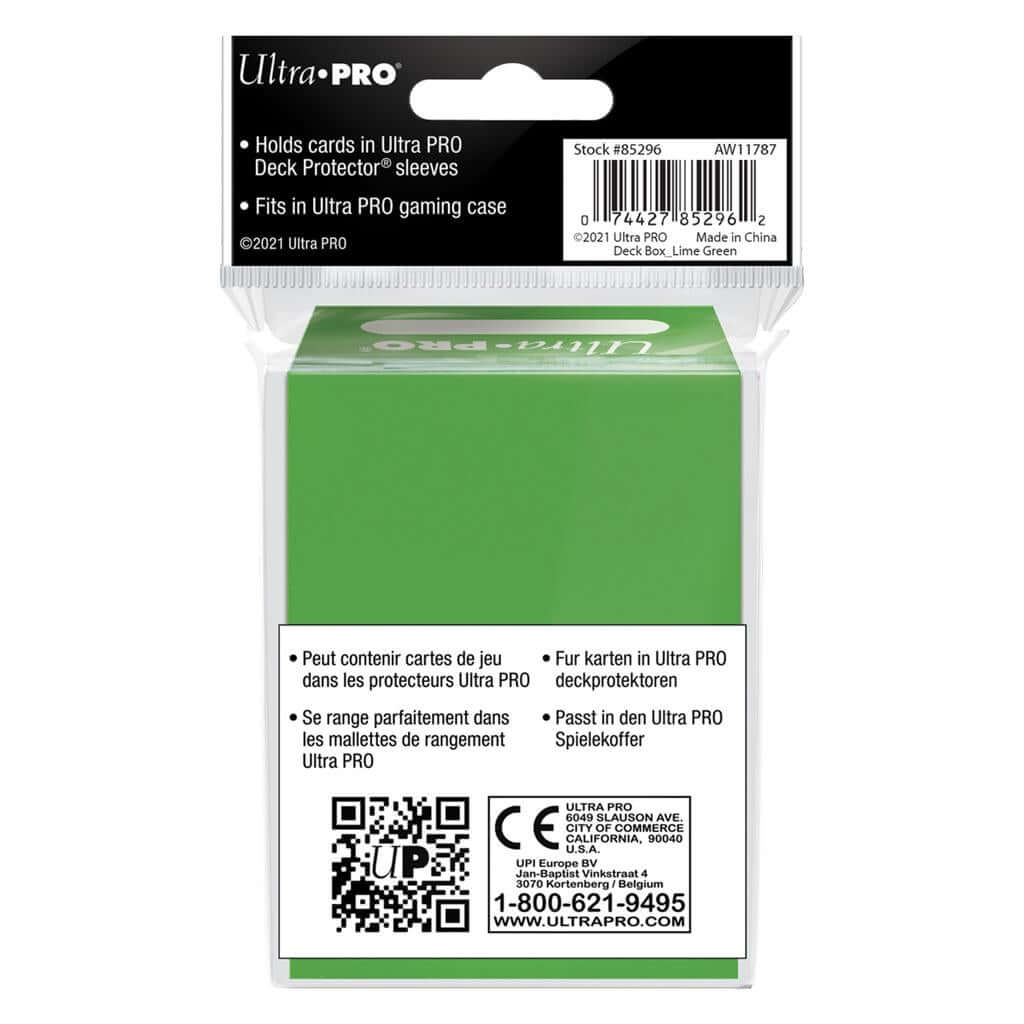 Accessoires Lime groenkleurige deckbox voor het veilig bewaren en vervoeren van maximaal 80 standaard speelkaarten in deck protector sleeves.