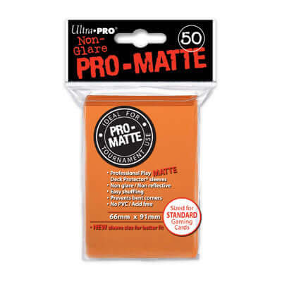 Accessoires Oranje Deck Protectors Pro-Matte Non-Glare voor standaard kaarten (66x91 mm). Een pakje bevat 50 deck protectors.