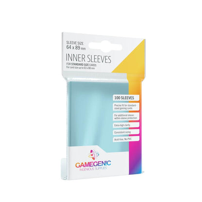 Accessoires Extra veiligheid met inner sleeves! Deze sleeves met formaat 64x89mm worden gebruikt als 'binnensleeve' (sleeve-in-sleeve) om kaarten van maximaal 63x88mm extra te beschermen tegen stof, vuil of andere beschadigingen (zoals regelmatig schudden