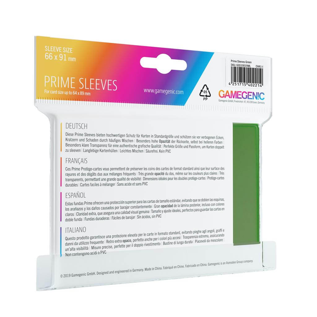 Accessoires Deze groene Prime Sleeves bieden een hoogwaardige bescherming voor standaard formaat kaarten van maximaal 64x89mm.