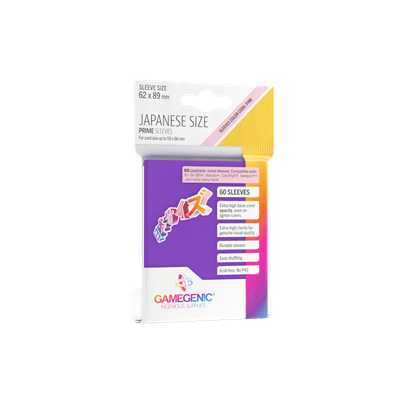 Accessoires The Japanese Size Prime Sleeves are 62 x 89 mm in size. They are ideal for card games like Yu-Gi-Oh!TM, NarutoTM, Cardfight!! VanguardTM and many others. These Japanese-Sized sleeves not only offer great protection for game cards. They also pr