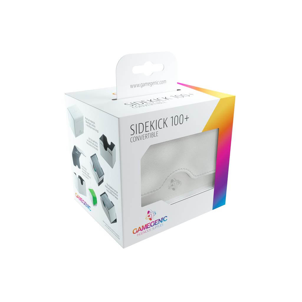 Accessoires Deze witte, aanpasbare Sidekick deckbox is geschikt voor een deck van 100 kaarten met dubbele sleeves.