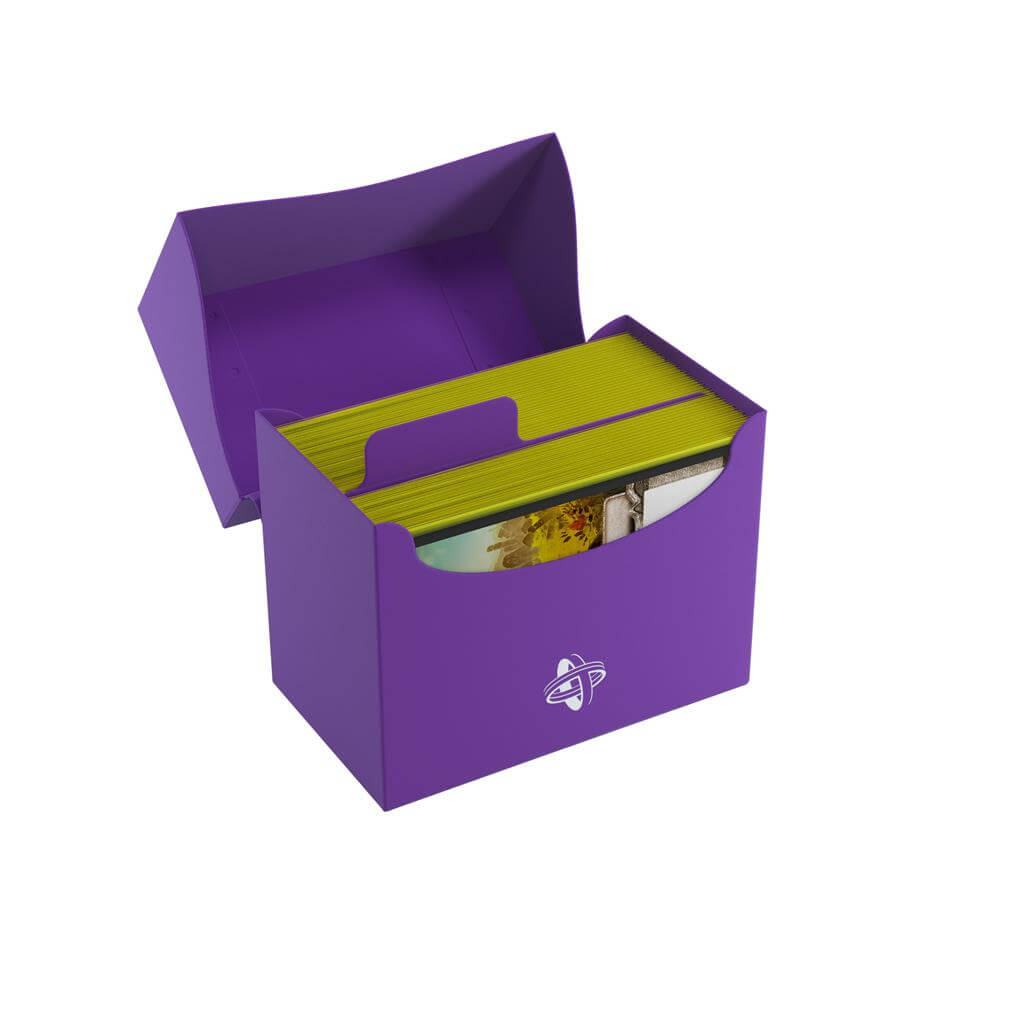 Accessoires Paarse, casual sideloading deckbox die geschikt is voor het beschermen en opbergen van maximaal 80 kaarten met dubbele sleeves.