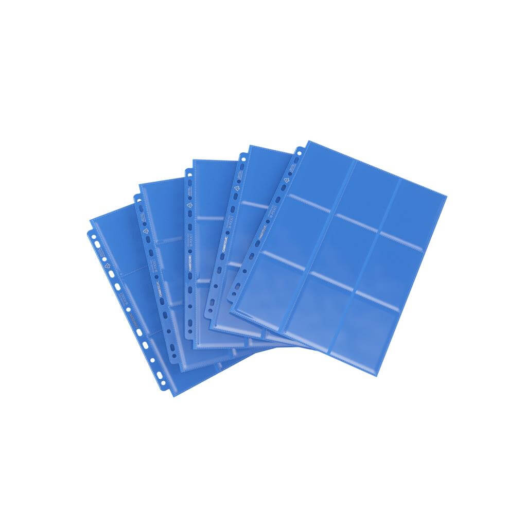Accessoires Deze sideloading pocket pagina's bieden bescherming voor standaard- en Japanse kaarten. Elke pagina bevat 18 vakken die via de zijkant gevuld kunnen worden en is geschikt voor een ringbandmap dankzij de 11-gaats rug. Deze display bevat 50 blau