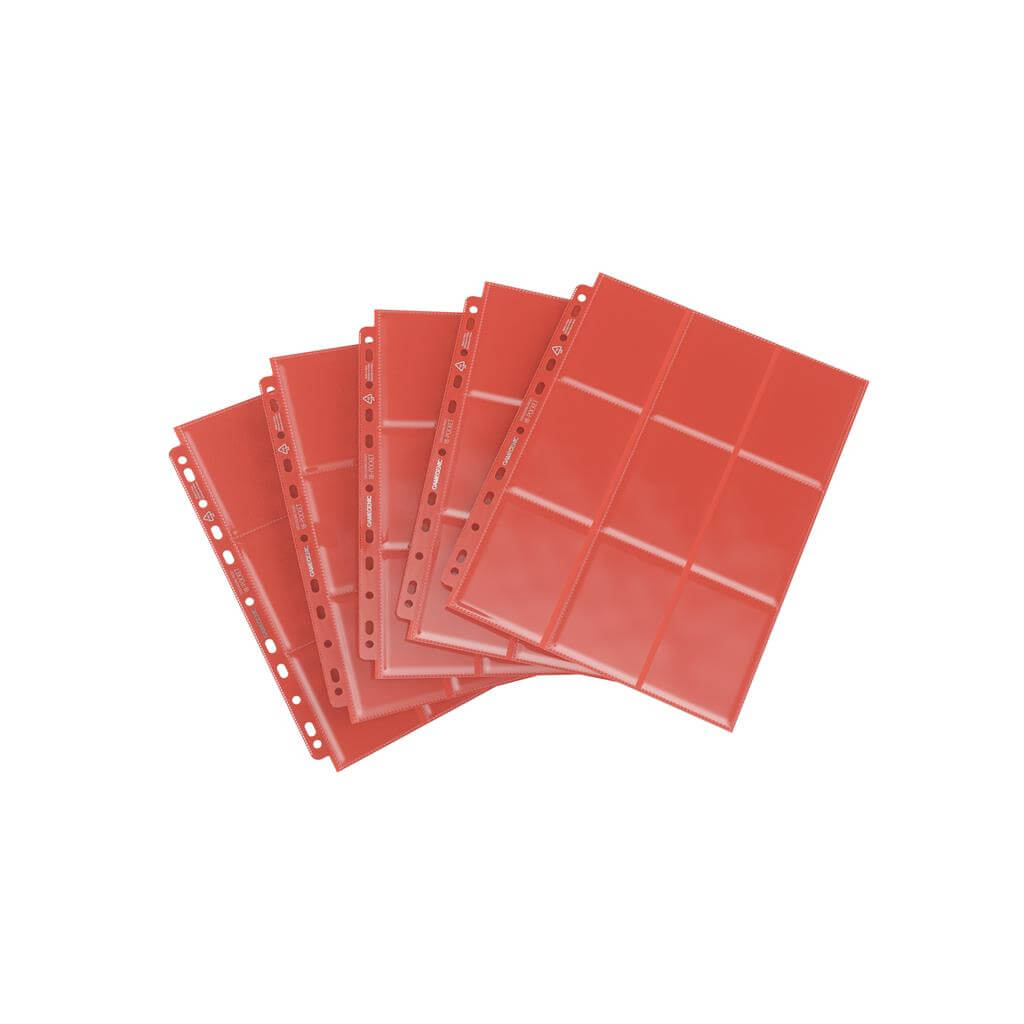 Accessoires Deze sideloading pocket pagina's bieden bescherming voor standaard- en Japanse kaarten. Elke pagina bevat 18 vakken die via de zijkant gevuld kunnen worden en is geschikt voor een ringbandmap dankzij de 11-gaats rug. Deze pack bevat 10 rode pa