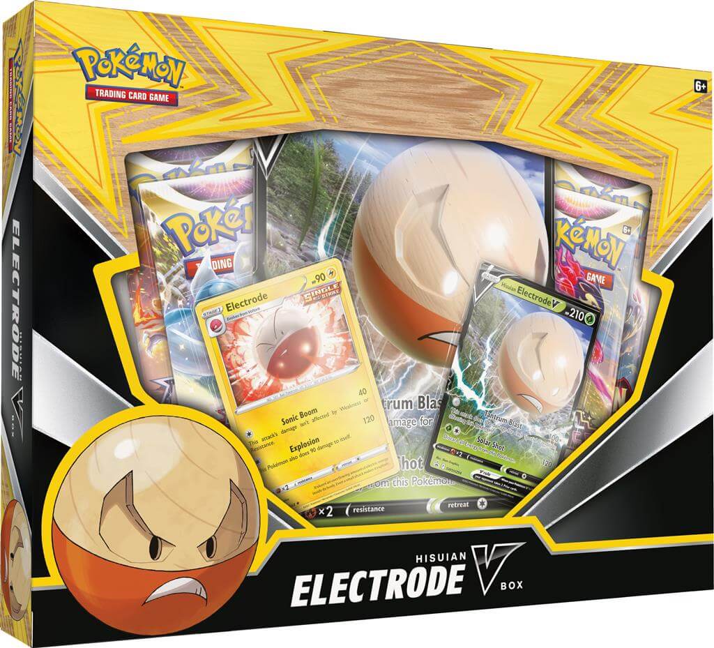 Verras je tegenstander en voer een explosieve comeback uit met Hisuian Electrode V! Deze Pokémon van het Grass-type wordt krachtiger als hij wordt beïnvloed door Speciale Voorwaarden, dus wees niet bang om risico's te nemen!In deze doos vind je speelbare